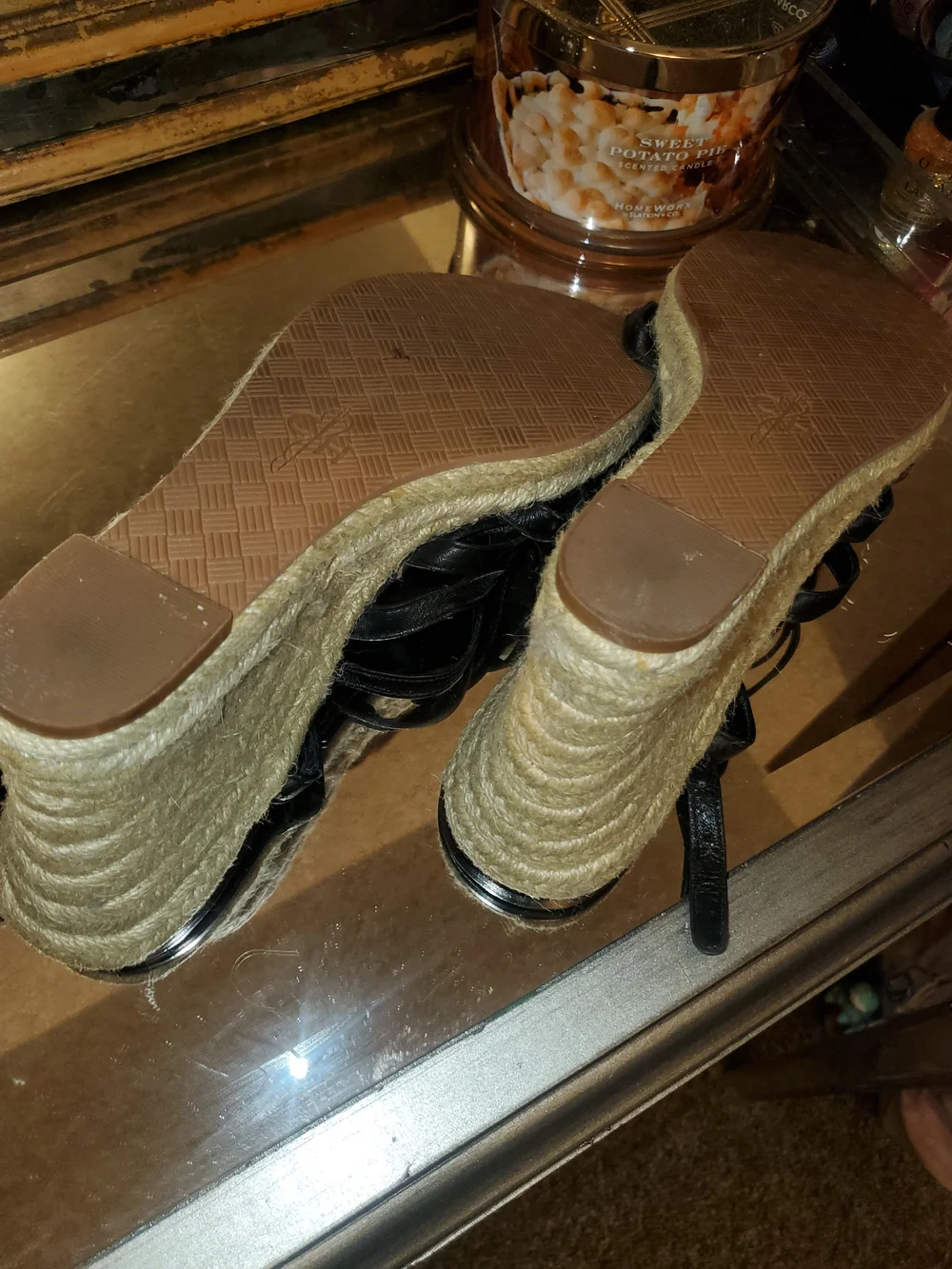 Cole Haan Black Strappy Espadrille Wedge Sandals
